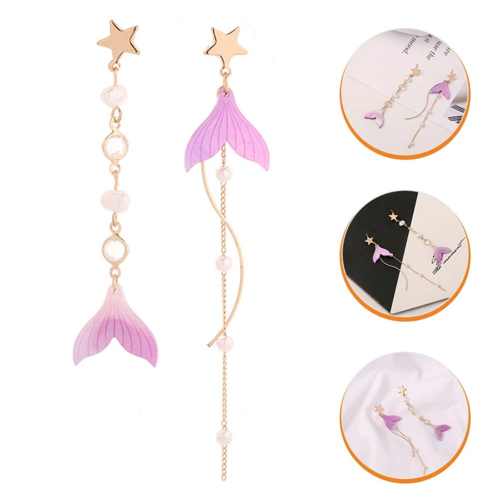 1 Pair Women Earrings Creative Mermaid Tail Shape Earrings Pearl Ear Drops