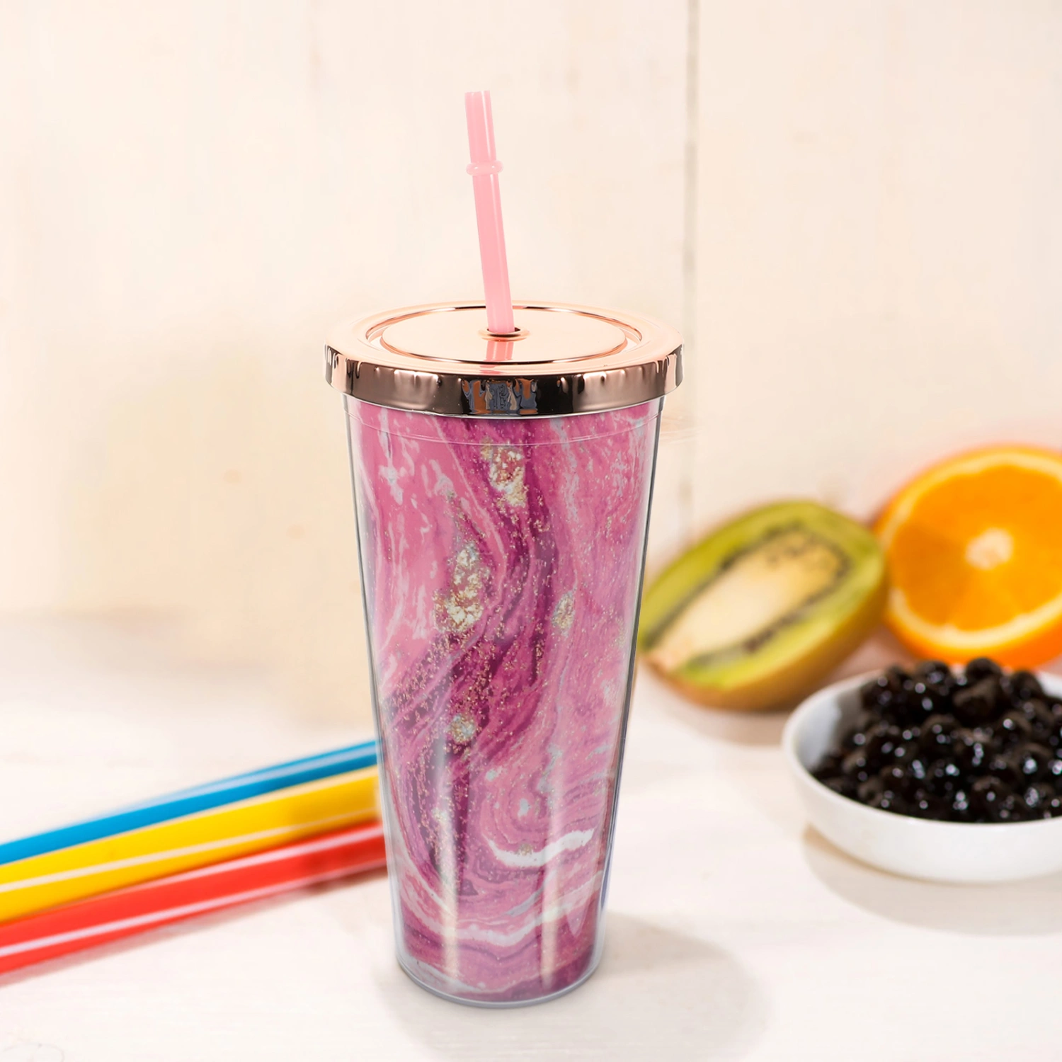 1 Set of Coffee Cup Double-layer Straw Cup Household Water Cup Thick Beverage Tumbler