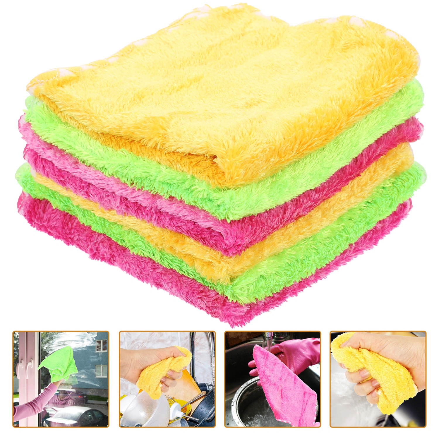 6Pcs Cleaning Towels Thick Dish Towels Kitchen Dishcloth Kitchen Duster Towels Reusable Dish Cloths
