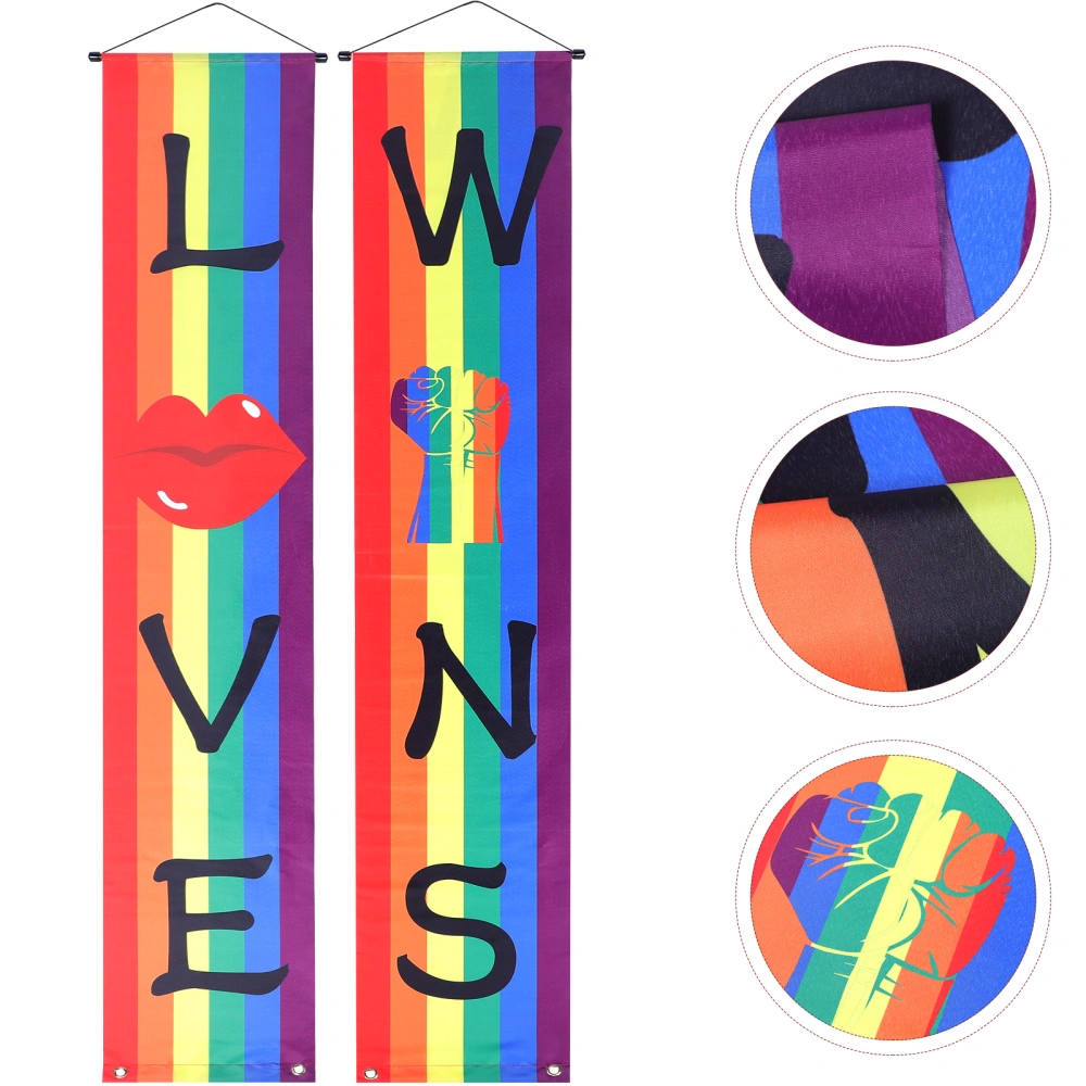 LGBT Pride Rainbow Porch Banner Love Wins Rainbow Hanging Banner LGBT Porch Sign for Front Door