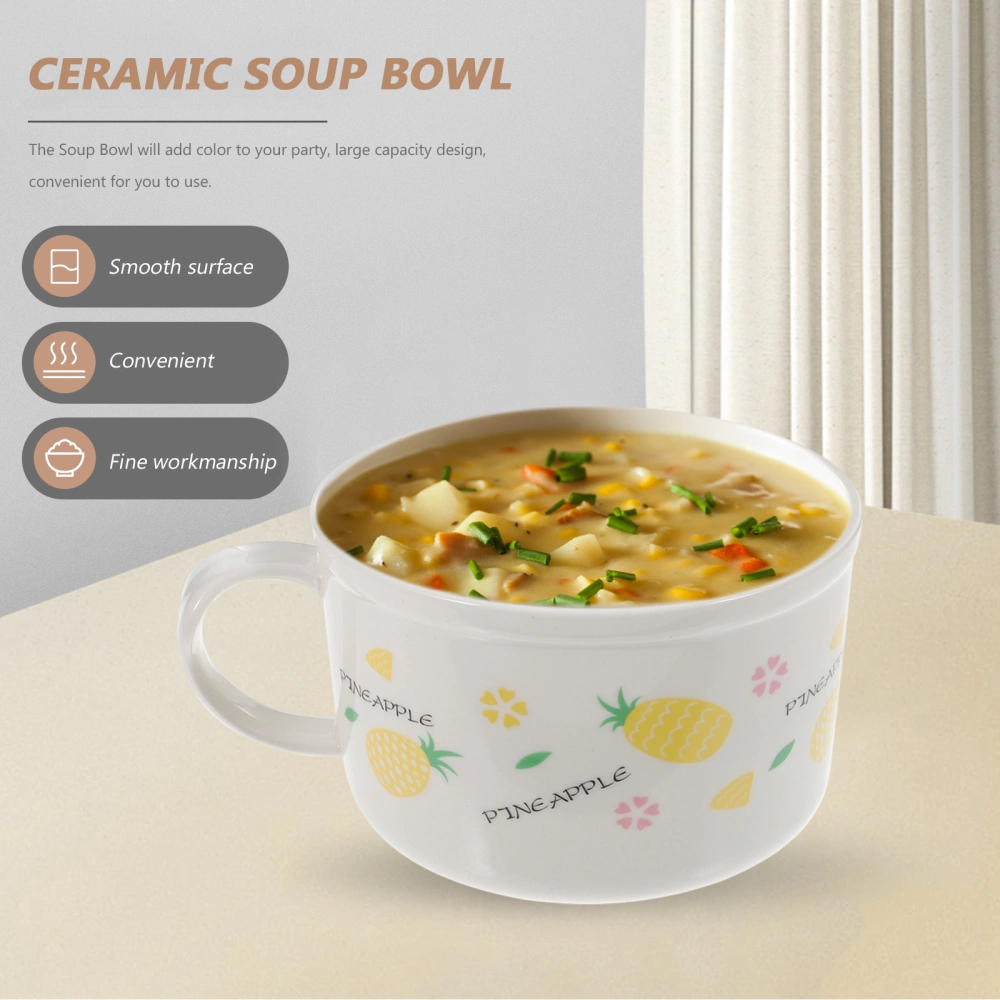 Sealing Bowl Soup Mug Ceramic Bowl with Lid and Handle for Soup Instant Noodles Soup Ramen