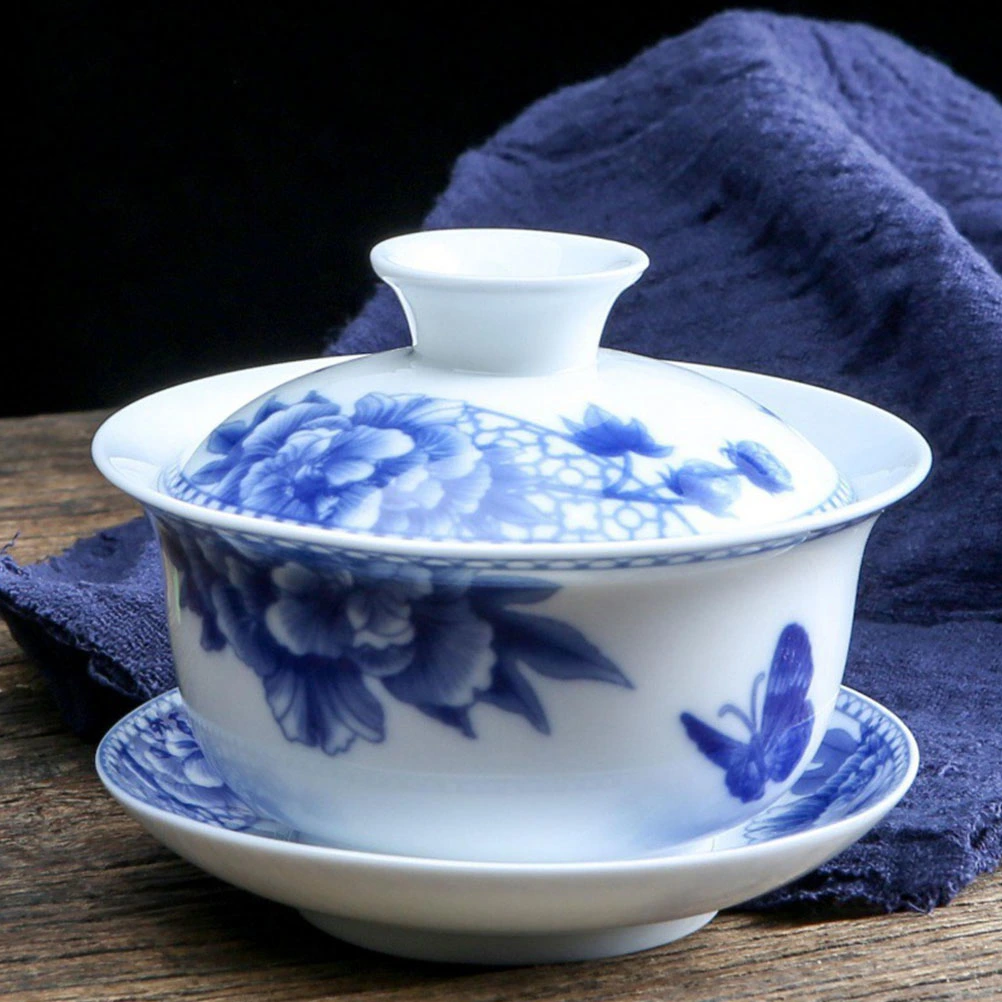 1 Set Tureen Ceramic Cup Vintage China Serving Tea Tureen with Lid Saucer