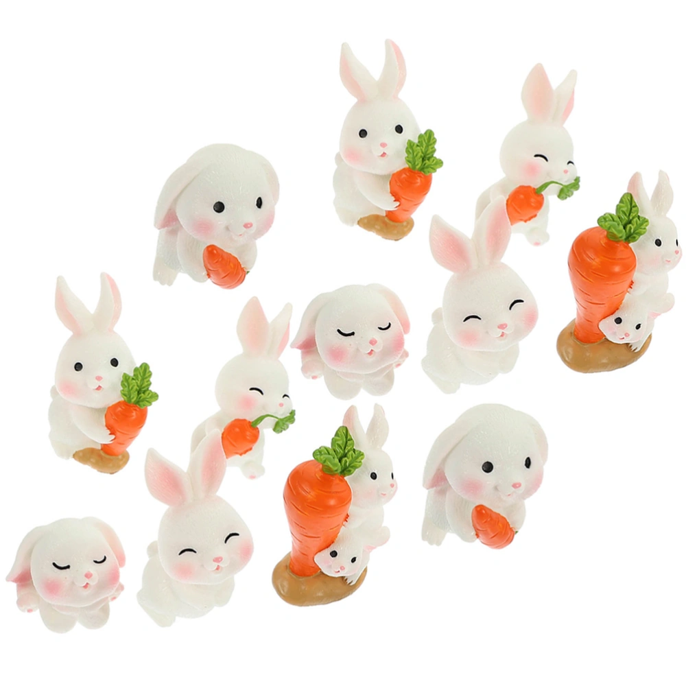 12Pcs Rustic Resin Bunny Adornments Bunny Plants Resin Rabbit Garden Resin Decor for Micro Landscape