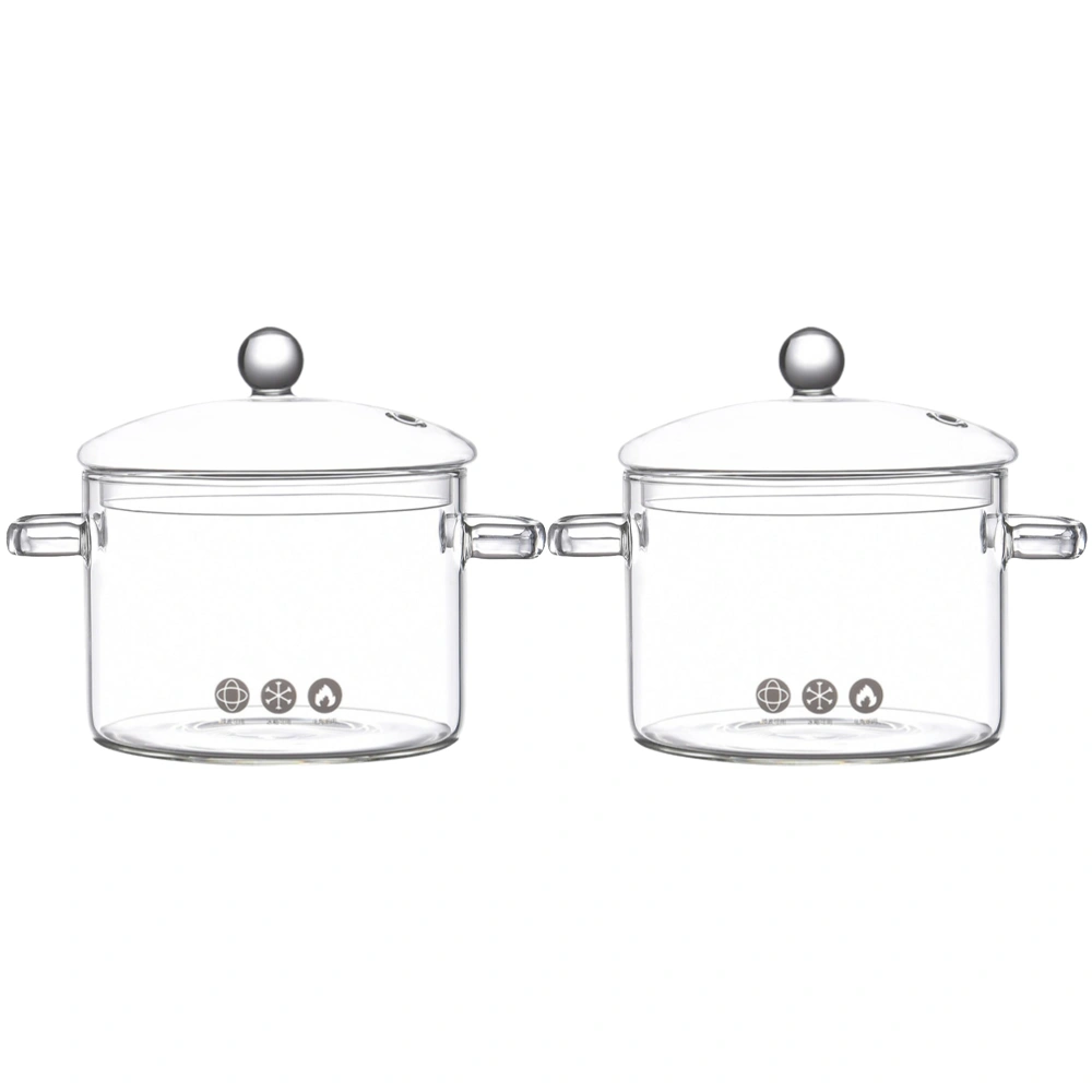 2Pcs Glass Clear Saucepan with Lid Heat Resistant Glass Cooking Pot for Instant Noodle