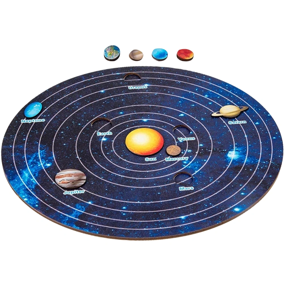 1 Set of Wooden Solar System Puzzle Kids Space Wooden Puzzle Planet Learning Prop Kids Toy