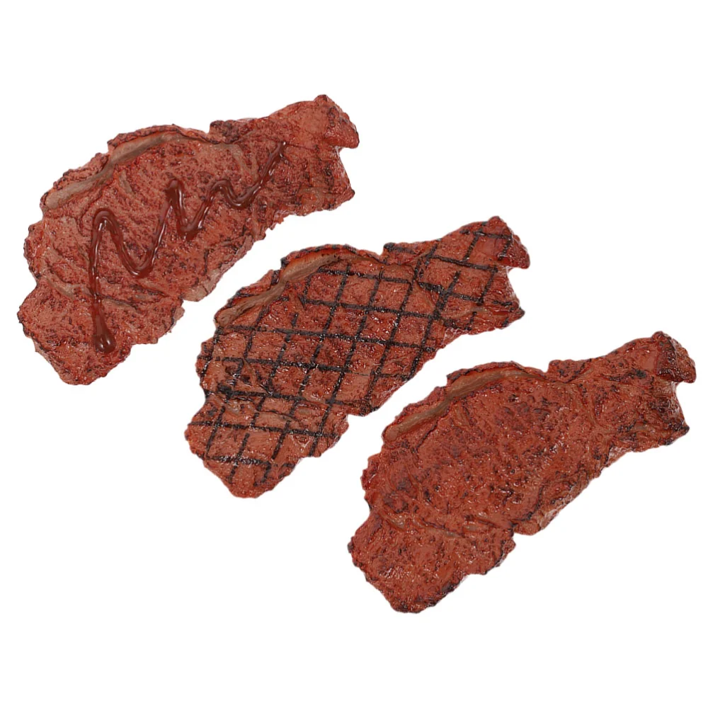 3Pcs Simulated Steak Model Fake Steak Photo Prop Lifelike Steak Model Showcase Fake Steak Prop