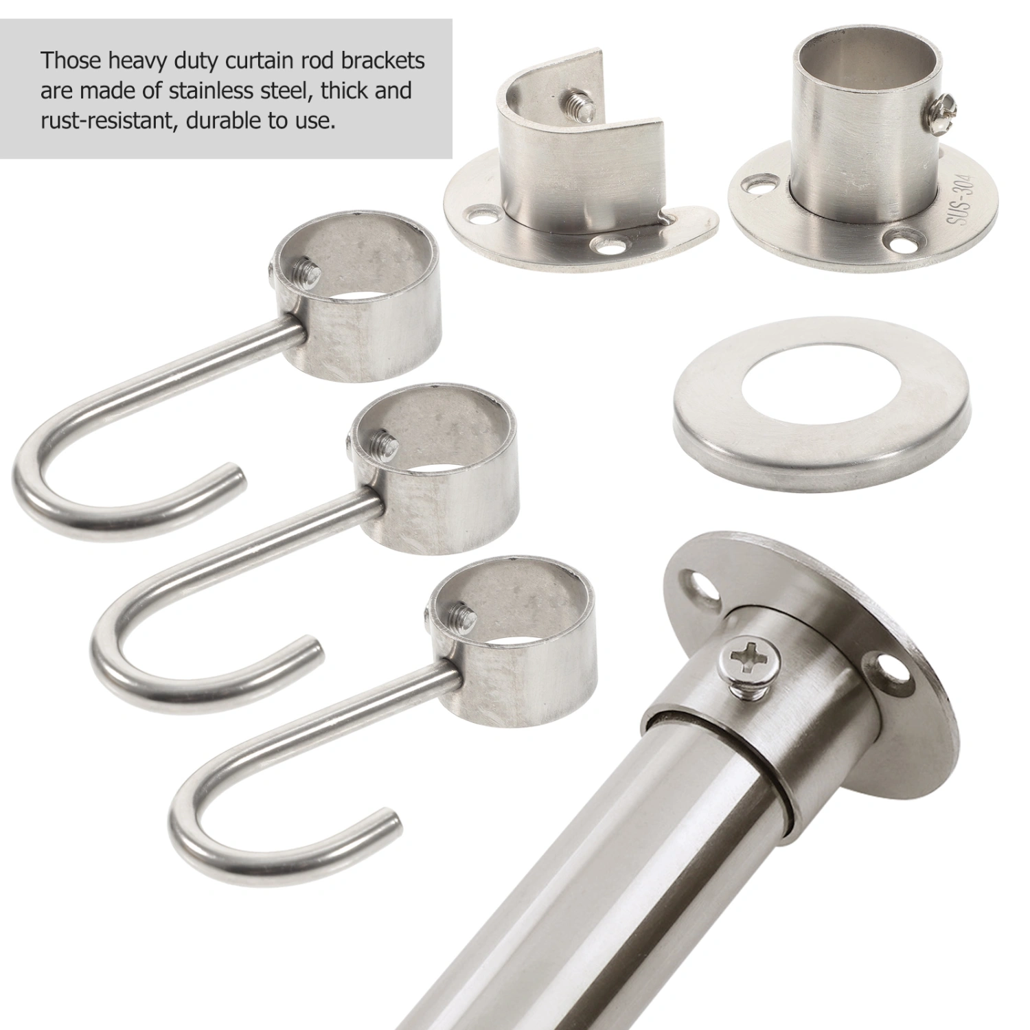 1 Set Closet Pole Sockets Shower Curtain Rod Holders Stainless Steel Wardrobe Brackets