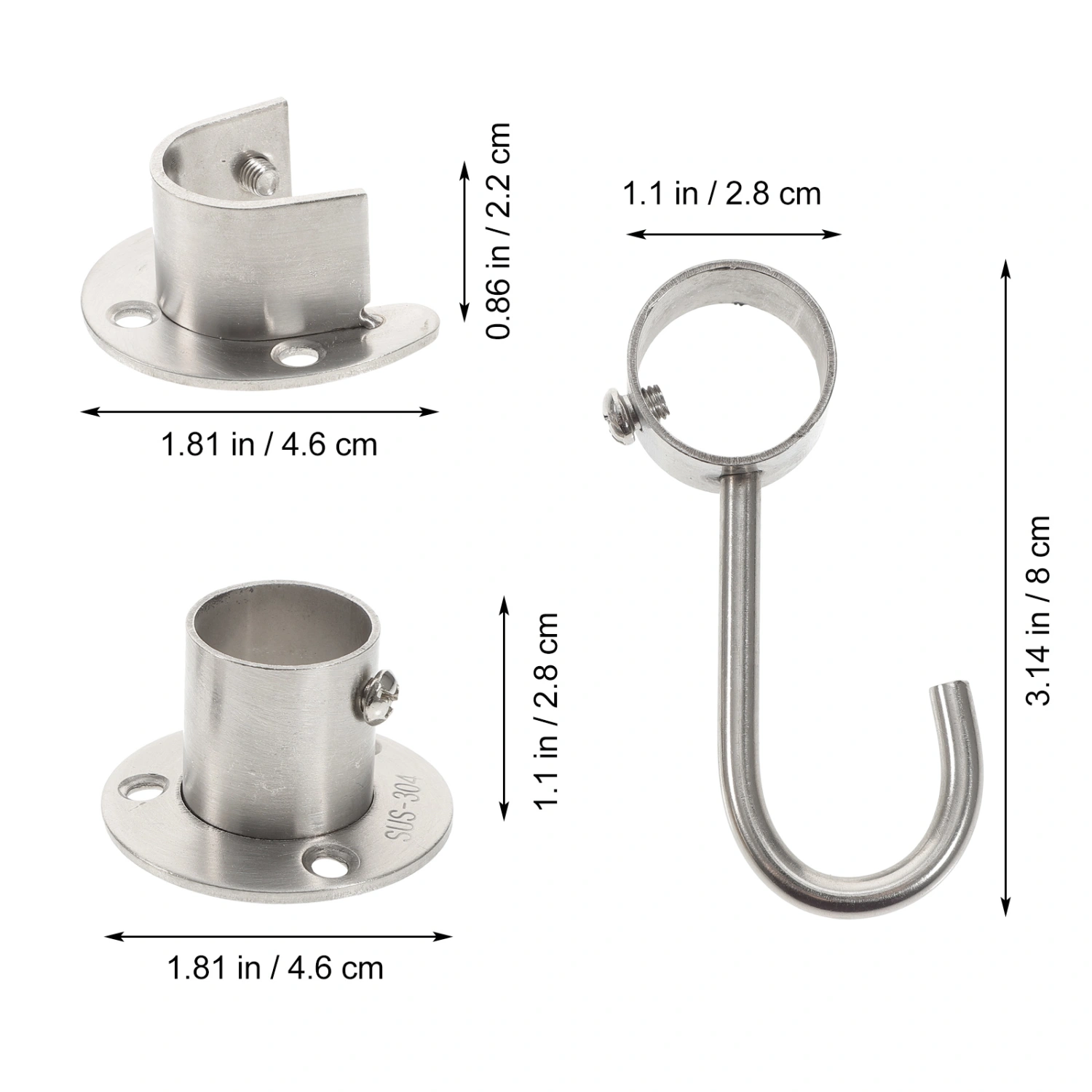 1 Set Closet Pole Sockets Shower Curtain Rod Holders Stainless Steel Wardrobe Brackets