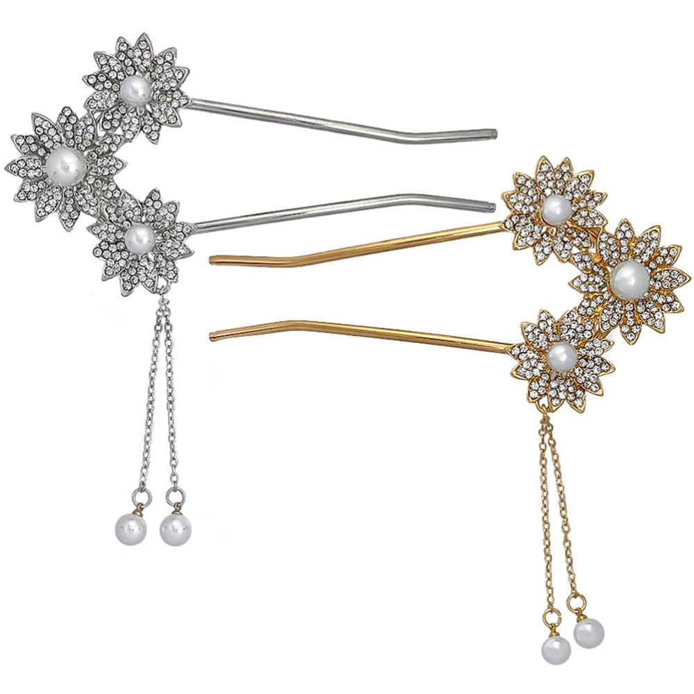 2pcs Hair Sticks Flower Pearl Hair Chopsticks Retro Hair Forks Tassel Hair Chopsticks