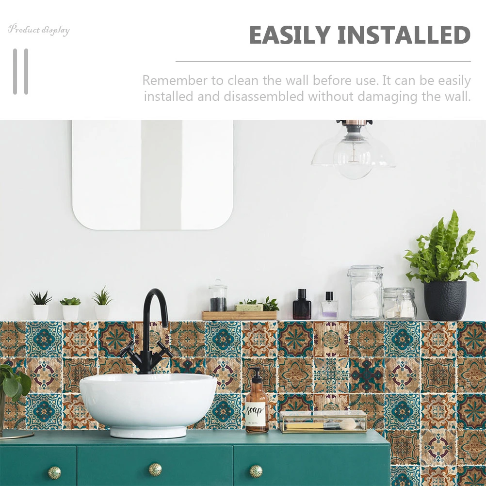 24pcs Kitchen Wallpaper Peel and Stick Wall Decals Bathroom Wallpaper Retro Wall Decals