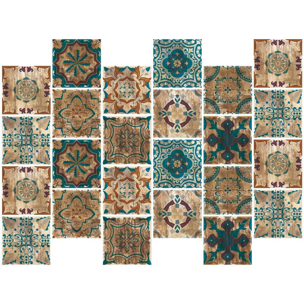 24pcs Kitchen Wallpaper Peel and Stick Wall Decals Bathroom Wallpaper Retro Wall Decals