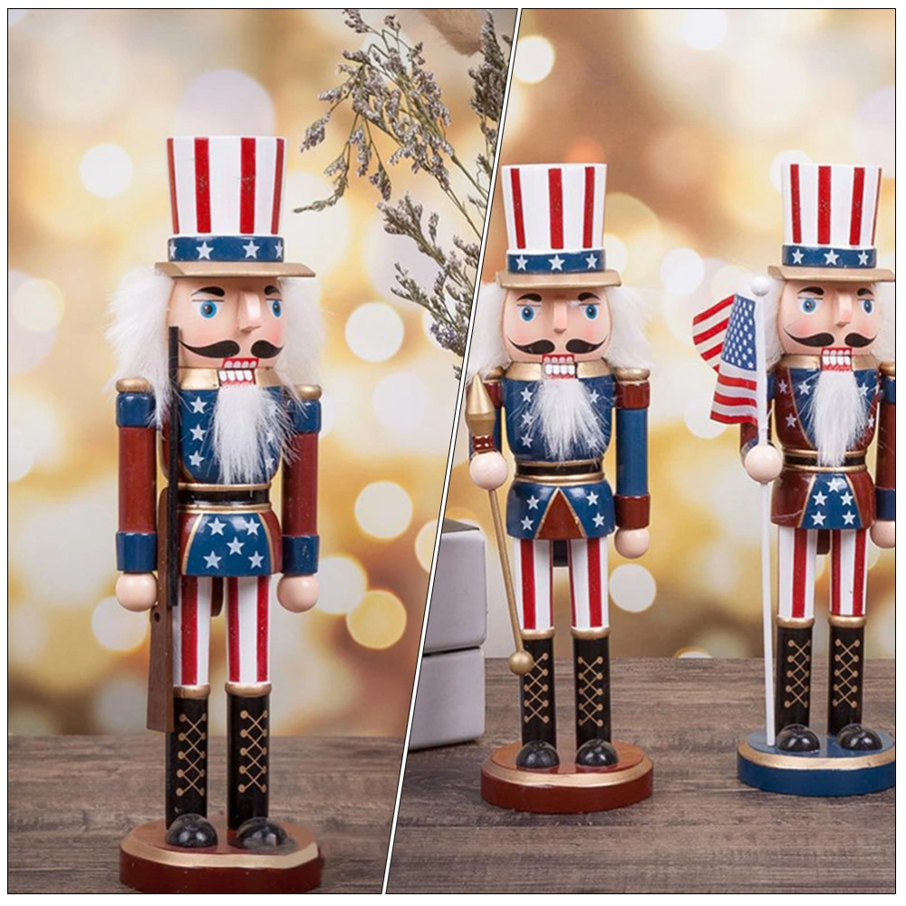 3pcs Independence Day Nutcracker Figurine Wood Nutcracker American Style Desktop Decor Garden Decor