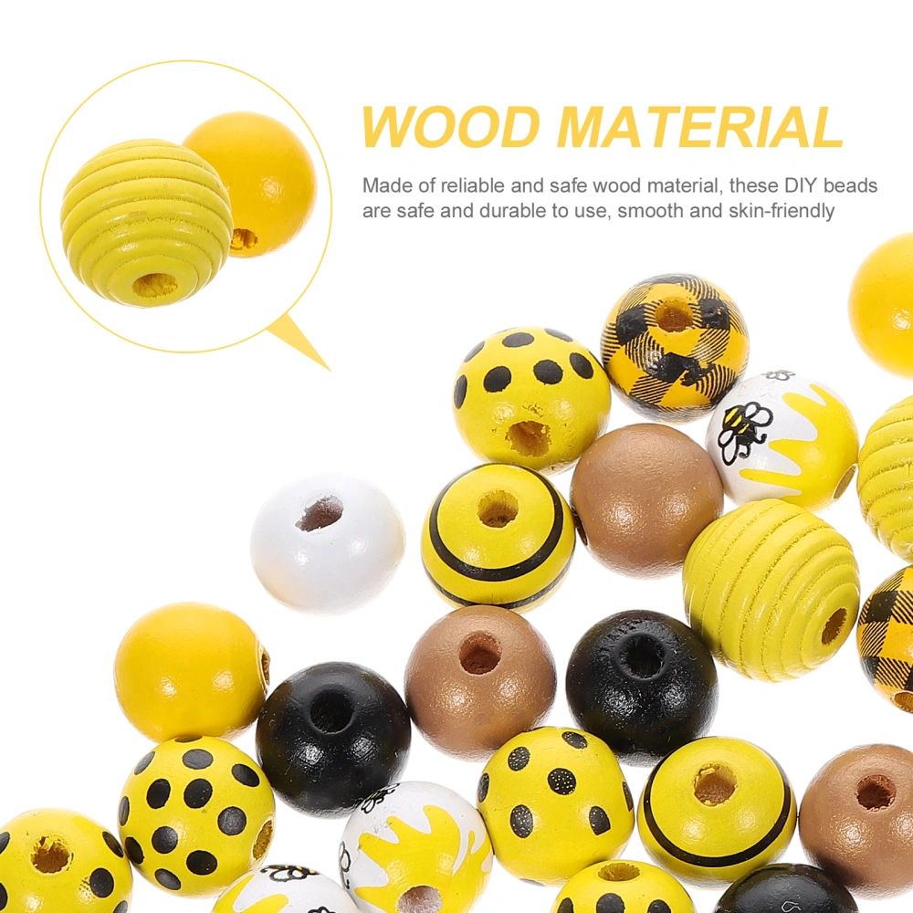 72pcs Wooden Beads Bee Themed Spacer Beads  Round DIY Beads Handcraft Wood Beads