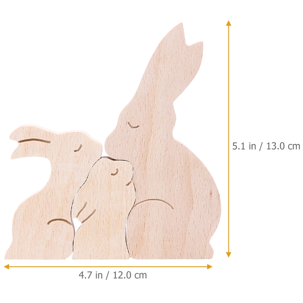 1 Set of Rabbit Figurine Home Rabbit Ornament Wood Bunny Model Garden Animal Decoration