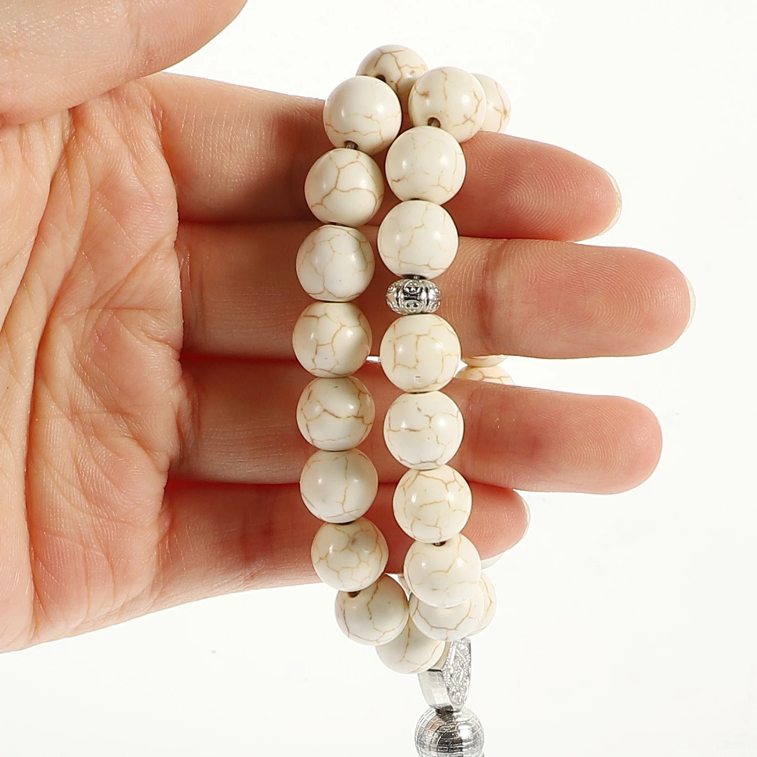 Prayer Beads Rosary Bracelet Natural Stone Worry Rosary Bead Bracelet with Tassel