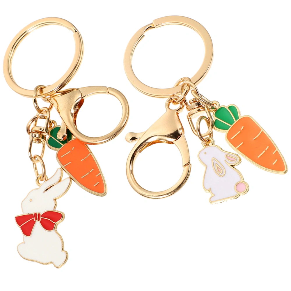 2pcs Rabbit Keychains Exquisite Rabbit Carrot Keychains Keyrings Bag Hanging Decor