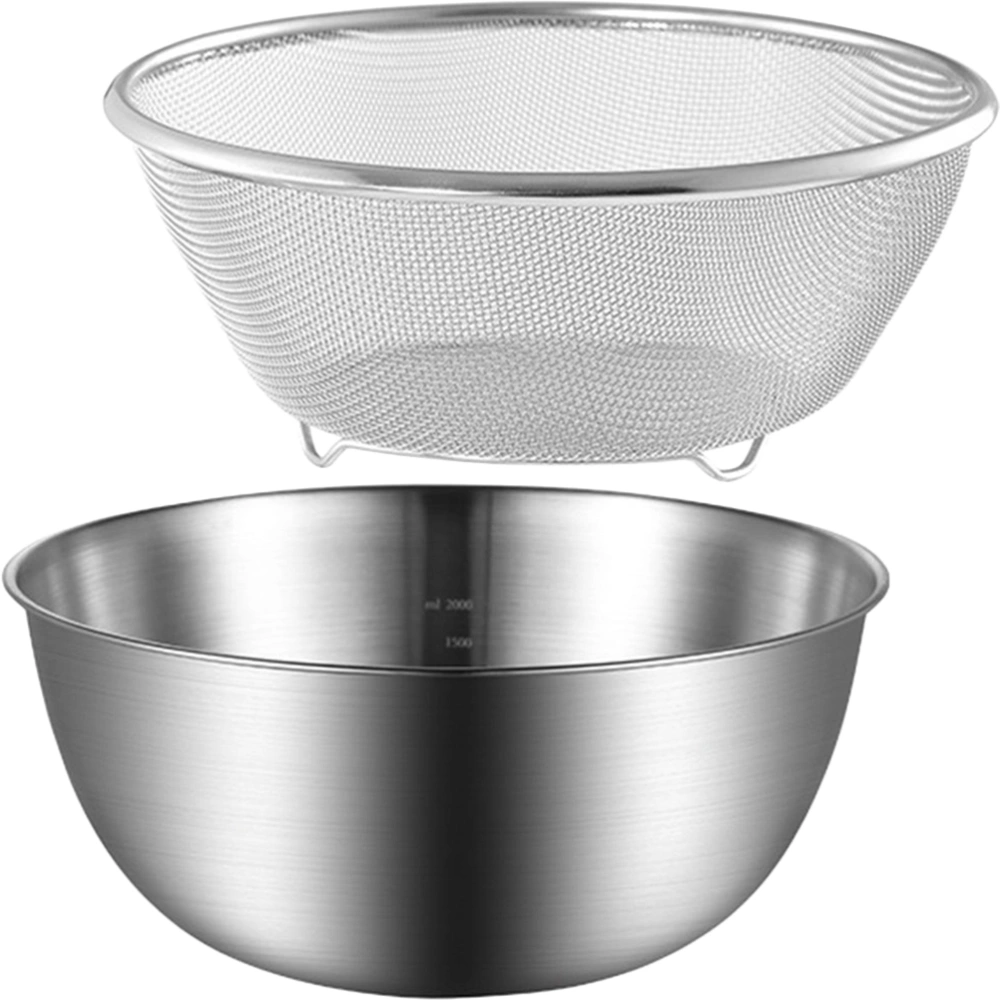 1 Set of Rice Strainer Metal Egg Mixer Bowl Fruits Drain Basin Stainless Steel Vegetable Washing Basin