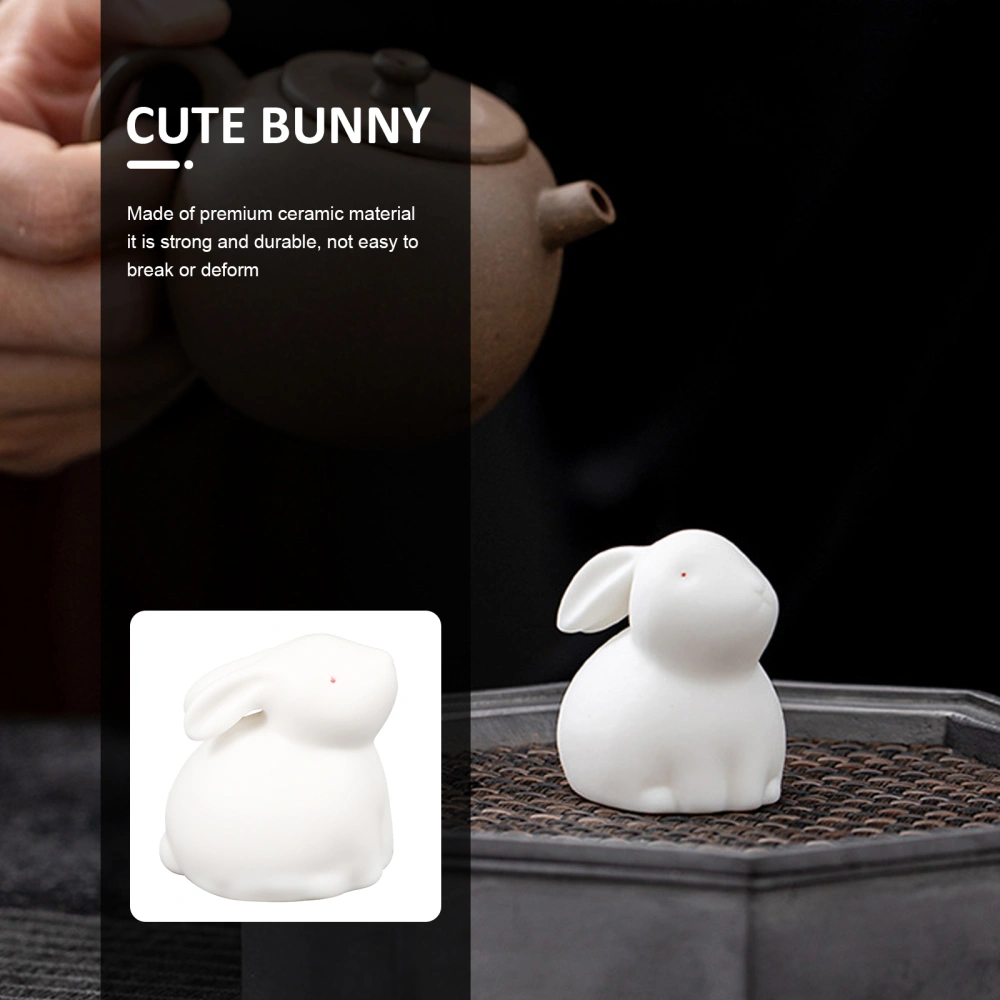 Ceramic Rabbit Figurine Year of the Rabbit Desktop Bunny Decor Cabinet Zodiac Rabbit Tea Pet