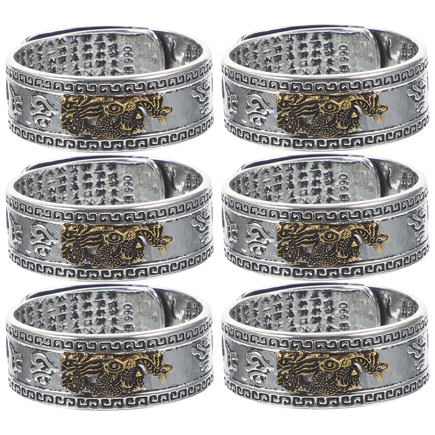 6pcs Vintage Finger Ring Metal Ring Jewelry Luck Amulet Finger Ring for Men