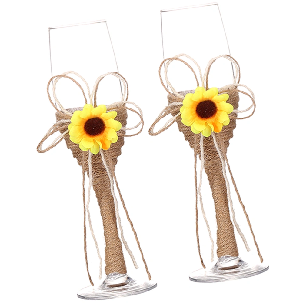 1 Pair Creative Sunflower Hemp Rope Goblets Wedding Wine Glasses Champagne Glasses for Party