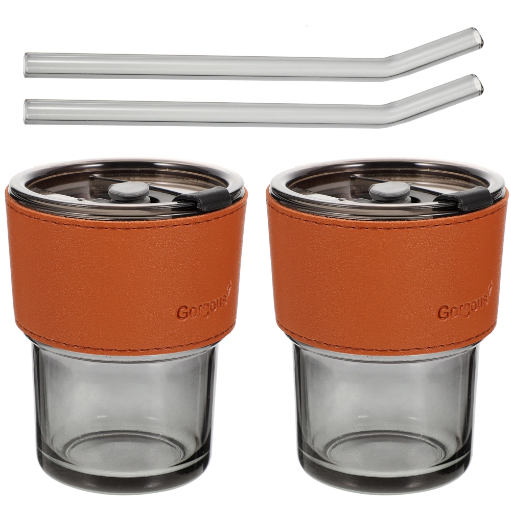 2Pcs Glass Cup with Cup Sleeve Water Milk Drinking Glass Cup Coffee Tea Cup Coffee Glasses