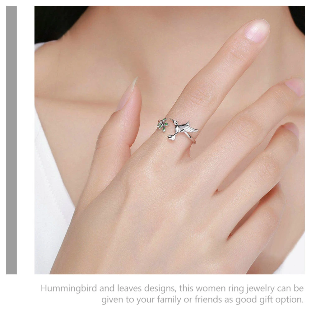 Women Ring Hummingbird Leaves Finger Ring Fashionable Finger Ring Jewelry