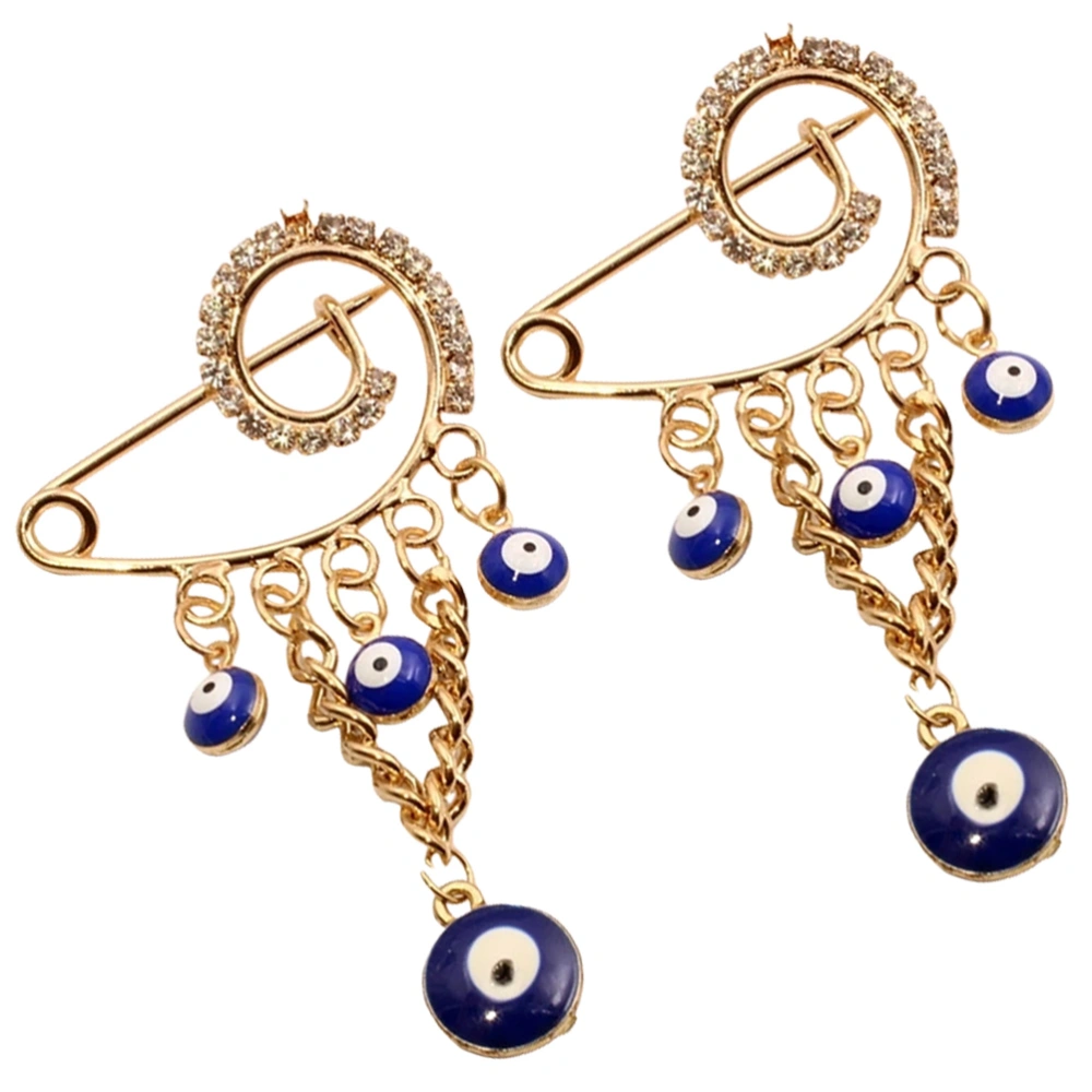 2Pcs Evil Eye Pin Dangle Chain Lapel Pin Clip Evil Eye Jewelry for Women Girls