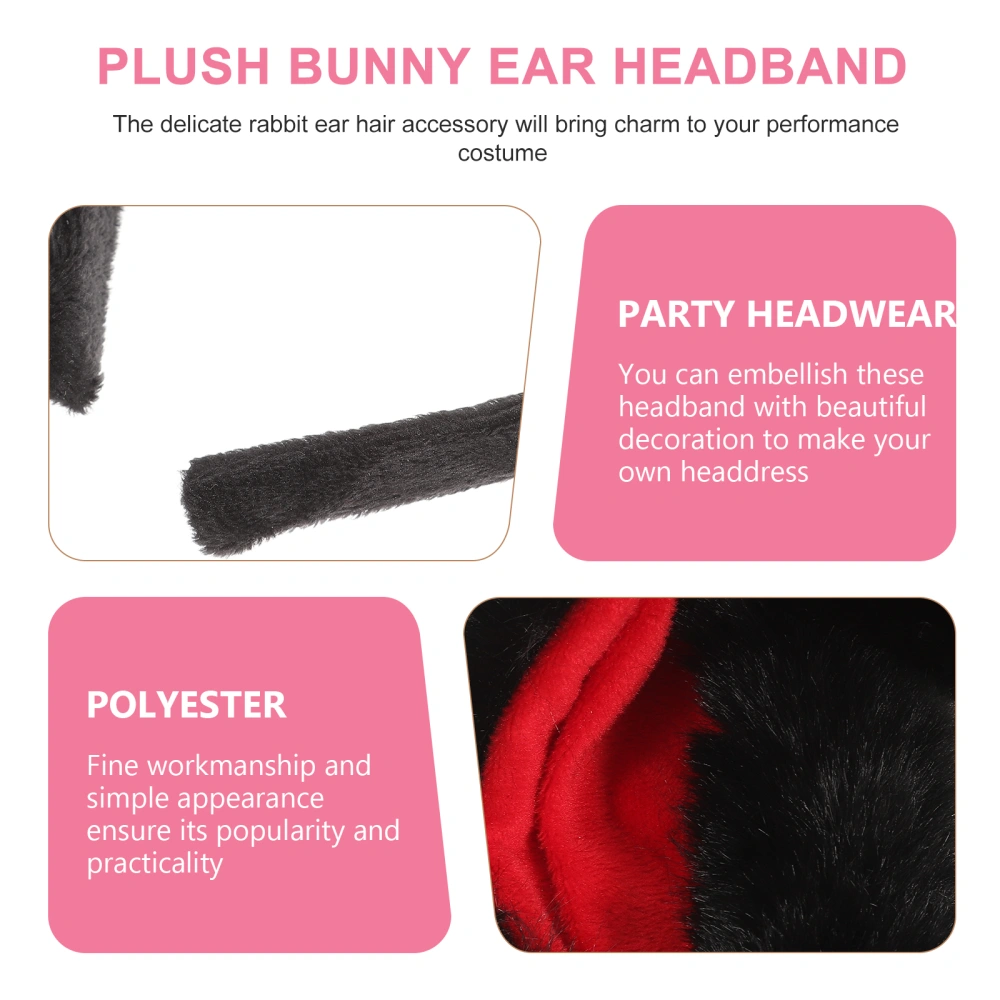 2Pcs Bunny Ears Headband Plush Rabbit Ear Headwear Cosplay Party Hair Accessory for Women