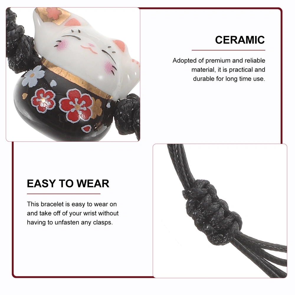 Fortune Cat String Bracelet Adjustable Ceramic Fortune Cat Woven Bracelet