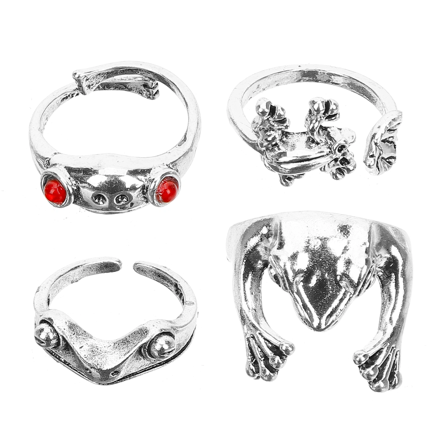 4pcs Vintage Rings Punk Open Rings Adjustable Frog Ring Jewelry for Women Men