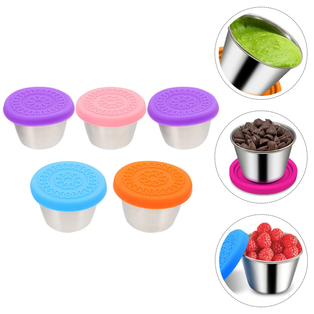 5Pcs Salad Dressing Cups Stainless Steel Sauce Cups Condiment Cups with Silicone Lids