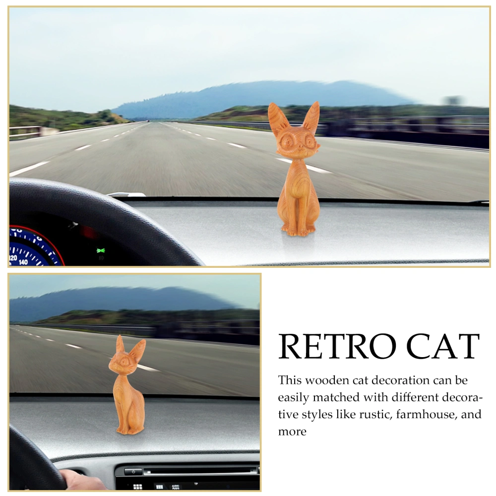 Creative Miniature Wood Carving Kitten Decor Vehicle-mounted Cat Statue Desktop Wood Craft