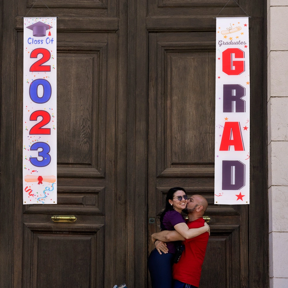 1 Pair 2023 Graduation Decorations Grad Banner Graduation Porch Sign Front Door Banners Party Decoration