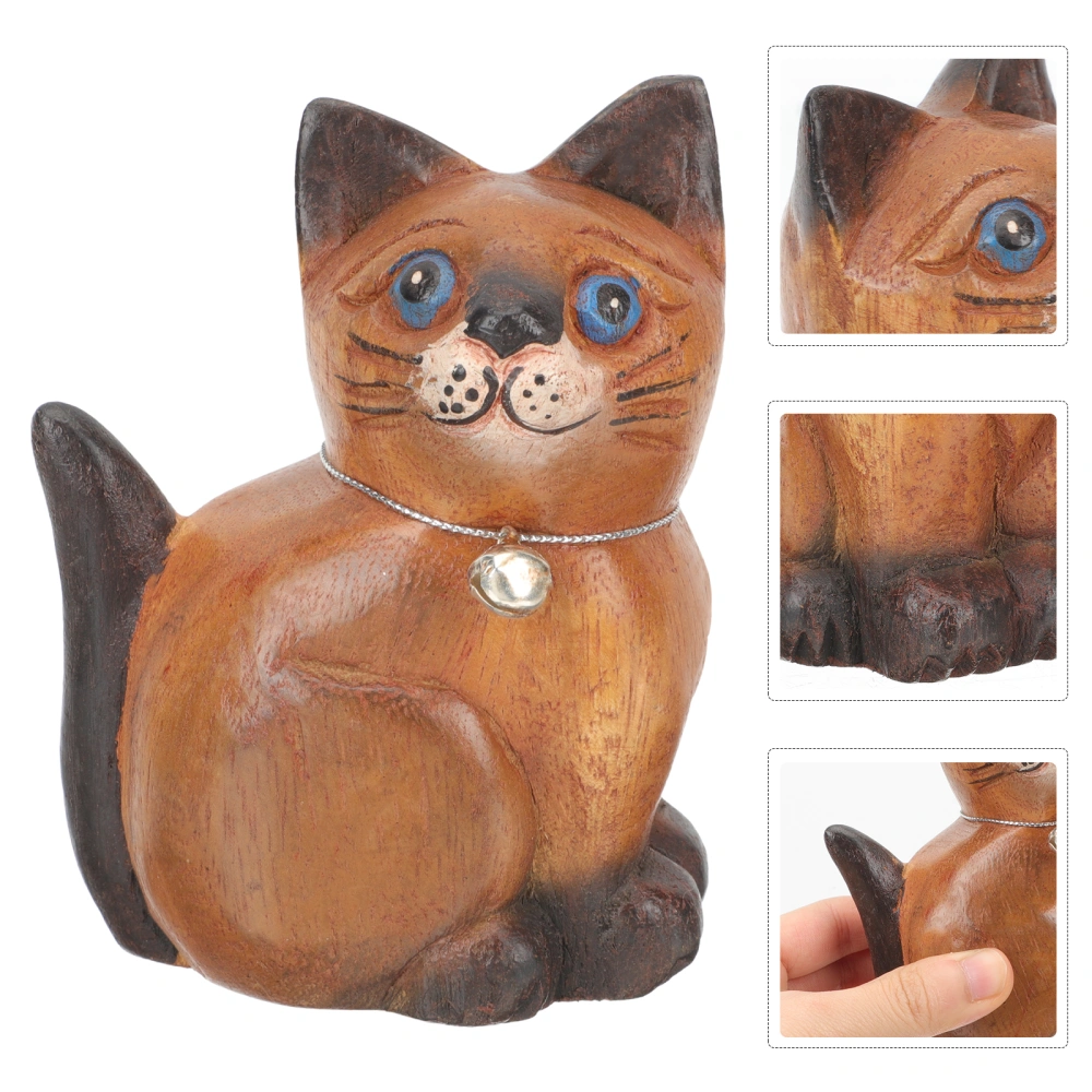 Wooden Carving Cat Figurine Wood Carving Cat Statue Cat Figurine Carving Animal Statue