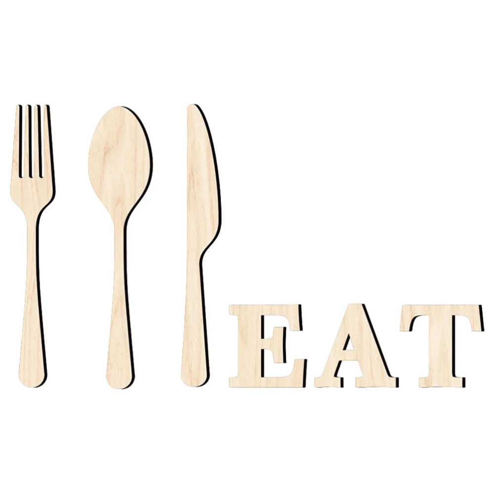 1 Set EAT Sign Wooden Fork Spoon Cutter Sign Wall Decor Cutout Wall Decor for Home Dining Room Restaurant