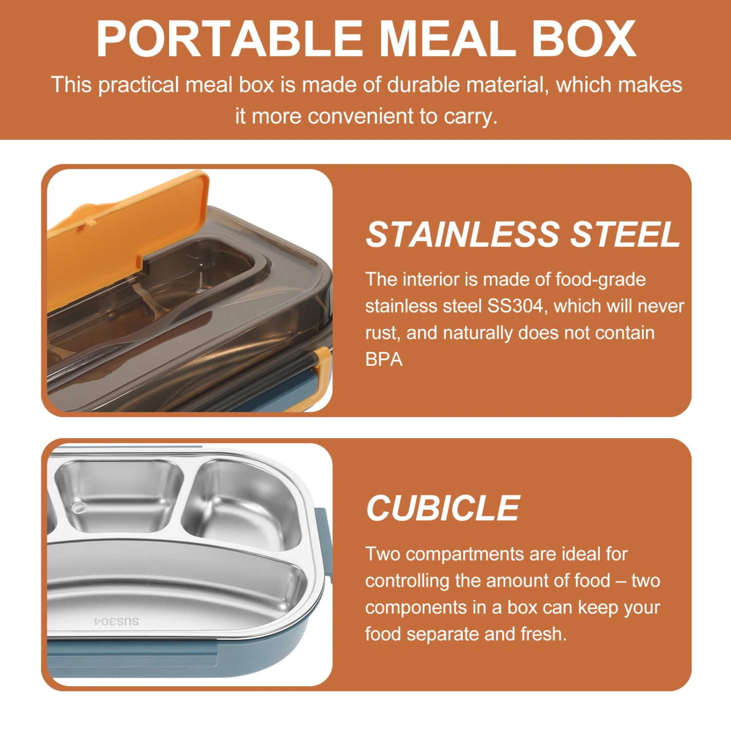 Stainless Steel Bento Box Large Capacity Lunch Box Adults Kids Lunch Box