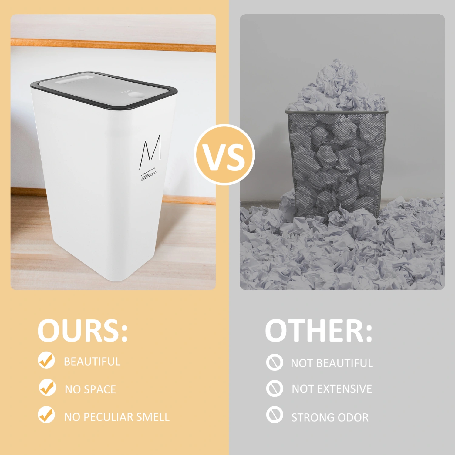 Trash Can with Lid Plastic Garbage Bin Large Waste Bin Container for Kitchen Bathroom