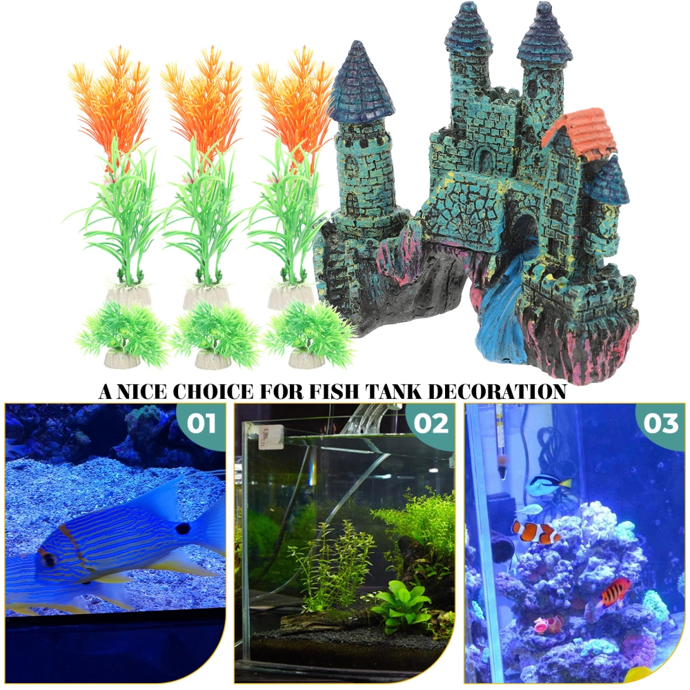 1 Set of Lifelike Water Plant Creative Fish Castle Wear-Resistant Aquarium Decor Vivid Aquarium Castle