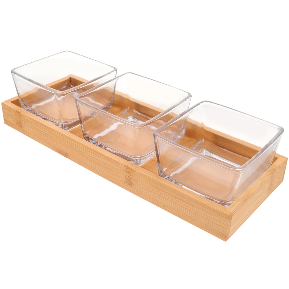 1 Set Glass Serving Dishes Snacks Plate Food Bowls with Bamboo Serving Tray