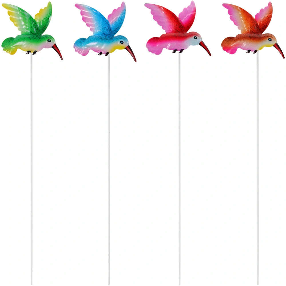 4pcs Decorative Yard Stakes Iron Art Simulation hummingbird Stakes Lawn Stakes