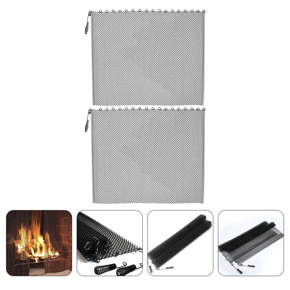 2pcs Fireplace Mesh Screen Curtains Fireplace Screen Panels with Handles