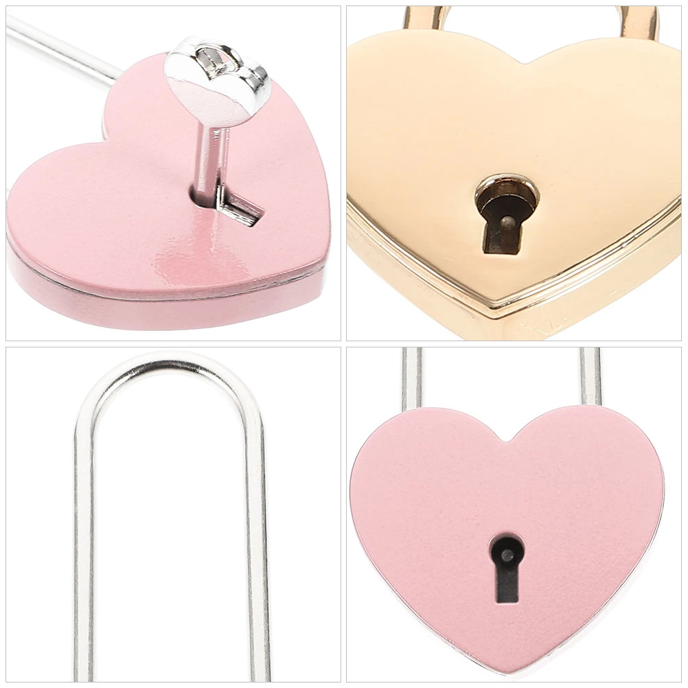 2Pcs Heart Shaped Padlocks Delicate Heart Lock Portable Luggage Lock Handbag Diary Lock