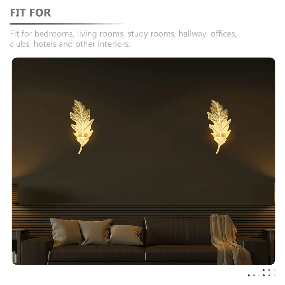 2pcs Unique Leaf Shape Candlestick Sturdy Metal Candle Holder Wall-mounted Decorative Candle Stand