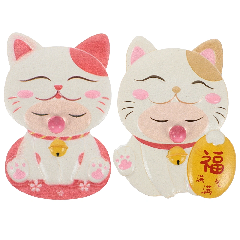 2Pcs Fortune Cat Fridge Magnets New Year Cat Magnetic Stickers 3D Fortune Cat Magnets Decors