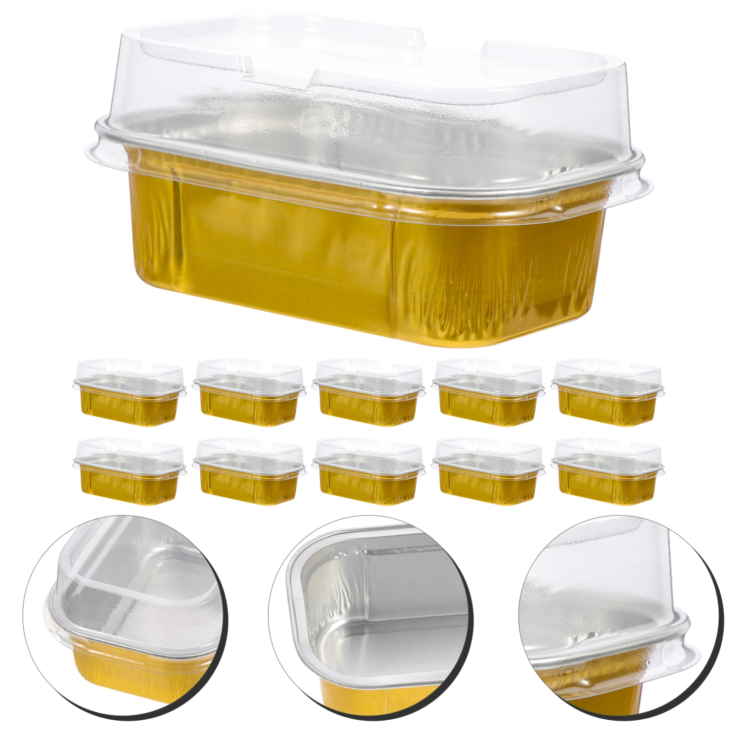 50Pcs Aluminum Foils Food Containers Compact Food Boxes Transparent Cake Containers