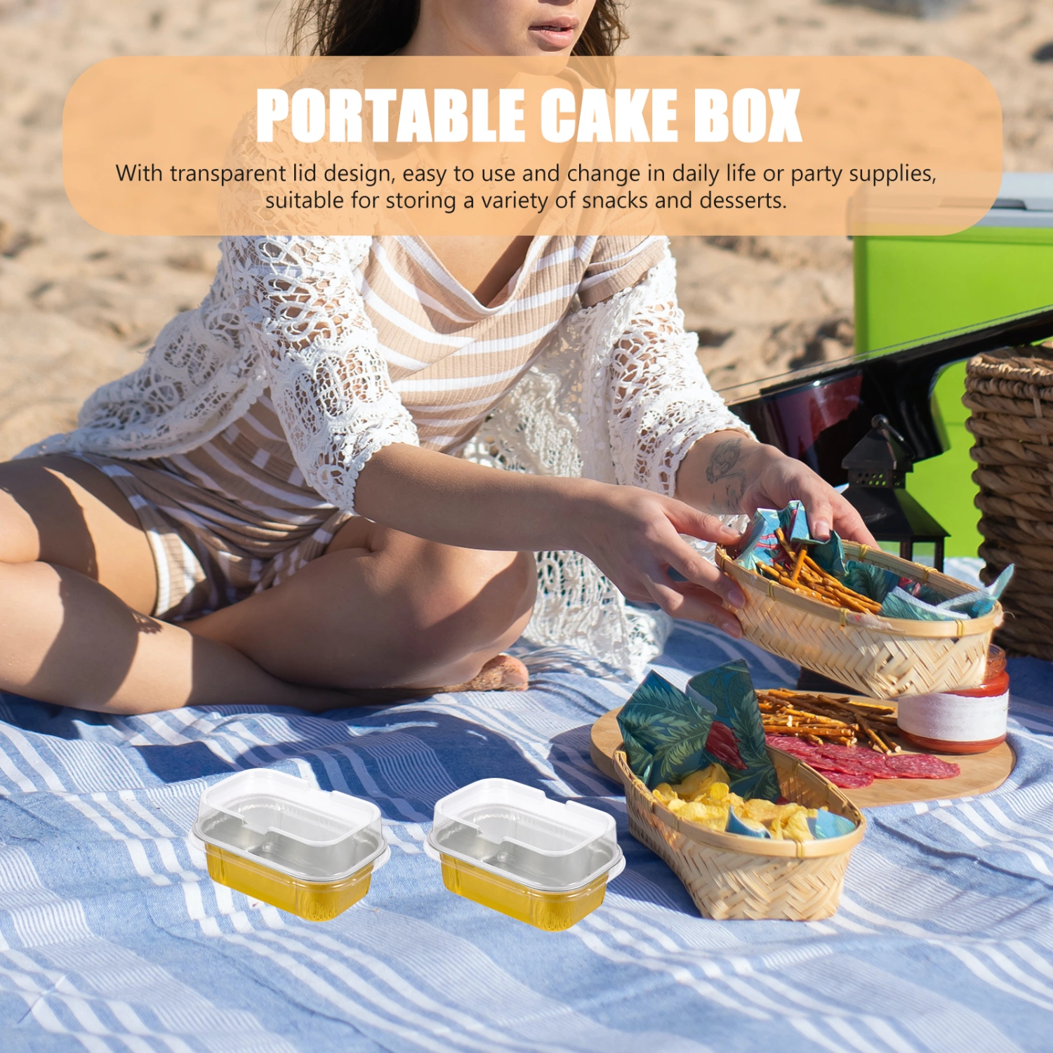 50Pcs Aluminum Foils Food Containers Compact Food Boxes Transparent Cake Containers