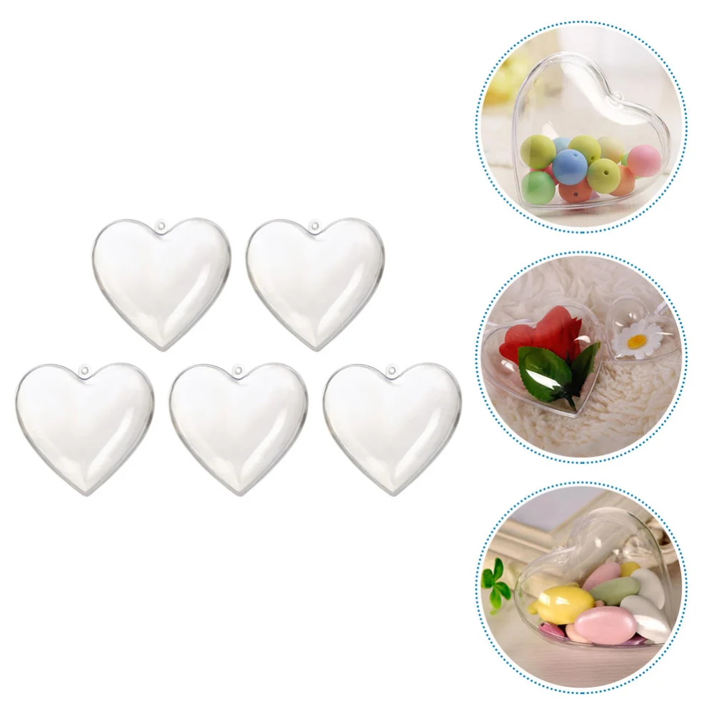 5pcs Fillable Heart Shaped Ball Transparent Plastic Heart Ball Ornament Baubles