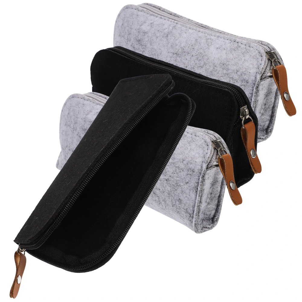 4pcs Zipper Design Students Stationery Bag Multi-use Felt Pouch Travel Use Wear-resistant Felt Bag