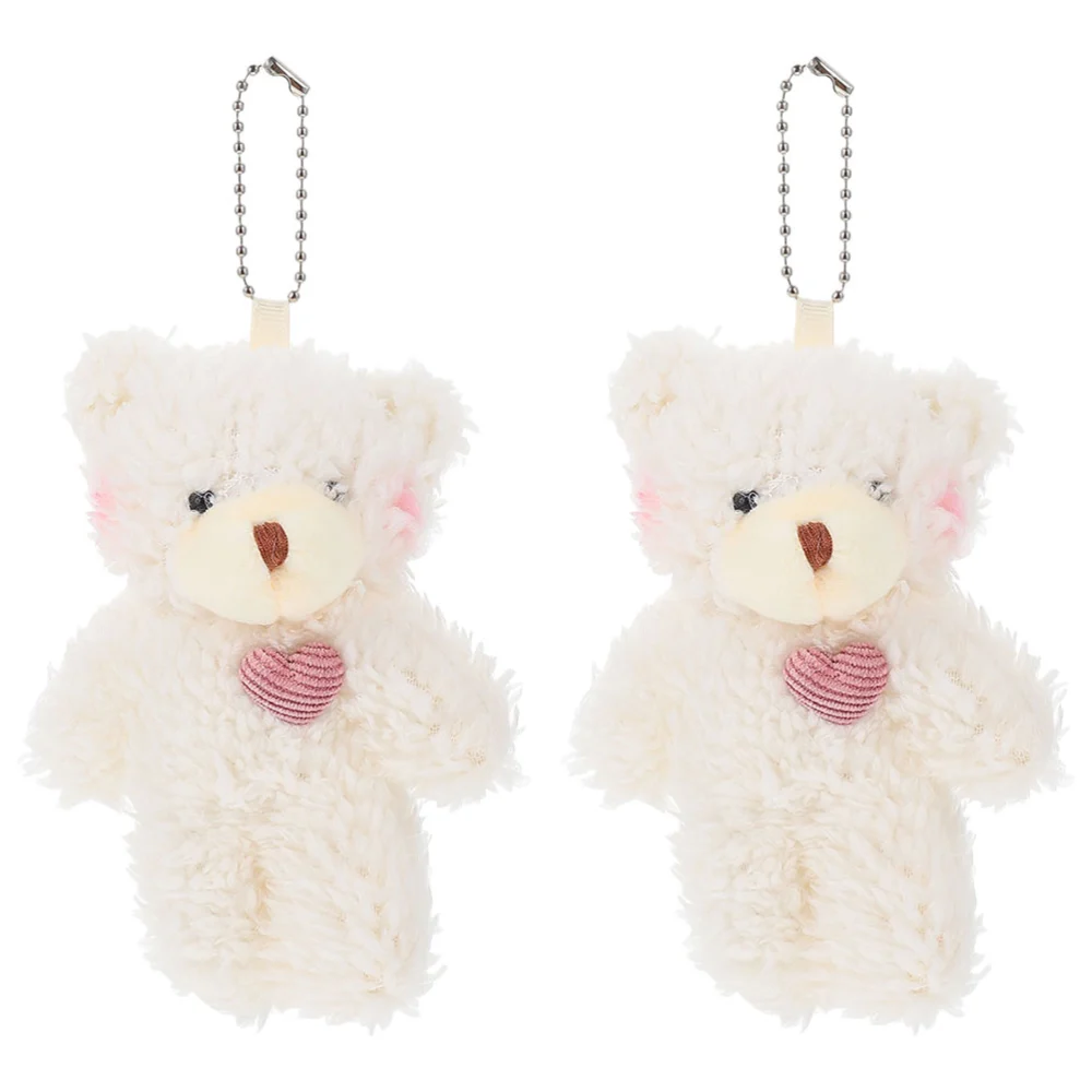 2pcs Plush Bear Ornament Stuffed Animal Hanging Decor Backpack Keychain Charms