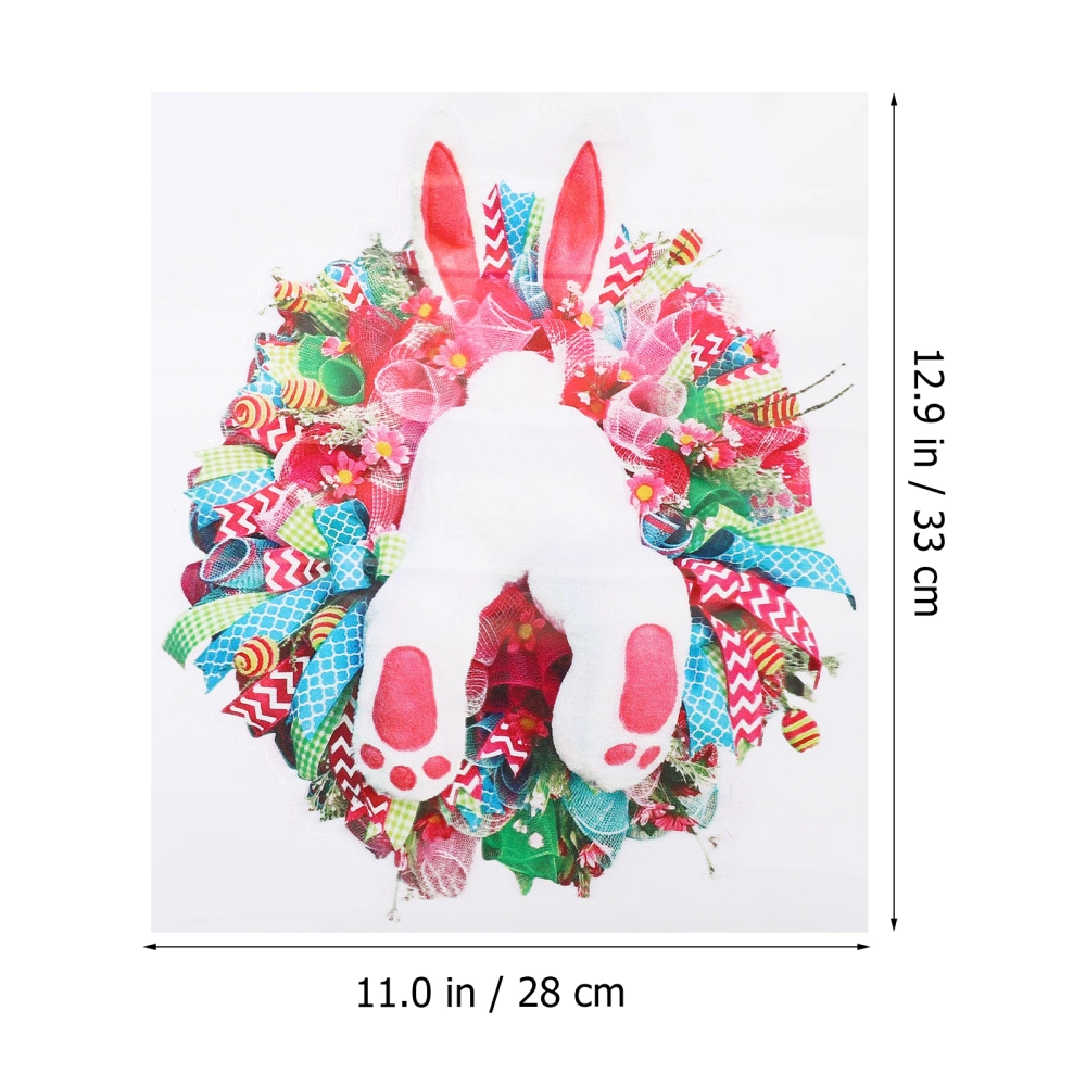 2Pcs Rabbit Wreath Door Sticker Adhesive Bunny Wreath Wall Decal for Living Room